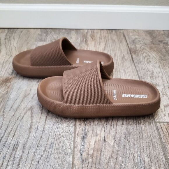 Cushionaire Feather Cloud Recovery Slide Sandals with +Comfort Brown Size 6 - Picture 4 of 9